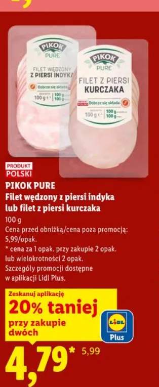 Filet wędzony z piersi indyka lub filet z piersi kurczaka PIKOK PURE
