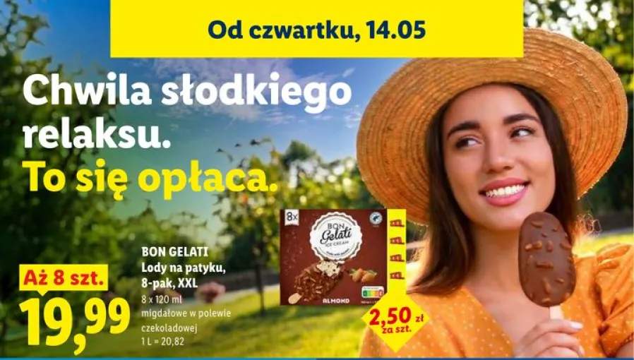 Lody na patyku BON GELATI migdałowe w polewie czekoladowej 8-pak XXL