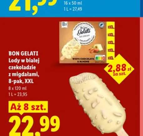 Lody w białej czekoladzie z migdałami BON GELATI 8-pak XXL
