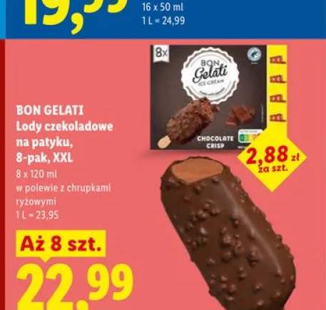 Lody czekoladowe na patyku BON GELATI w polewie z chrupkami ryżowymi 8-pak XXL