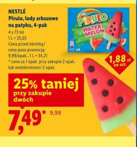 Lody arbuzowe na patyku Pirulo NESTLÉ 4-pak