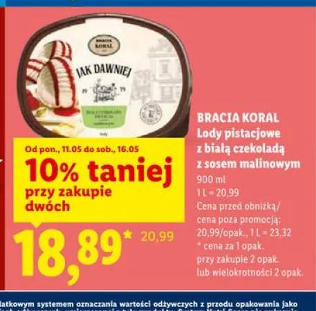 Lody pistacjowe z białą czekoladą z sosem malinowym Bracia Koral