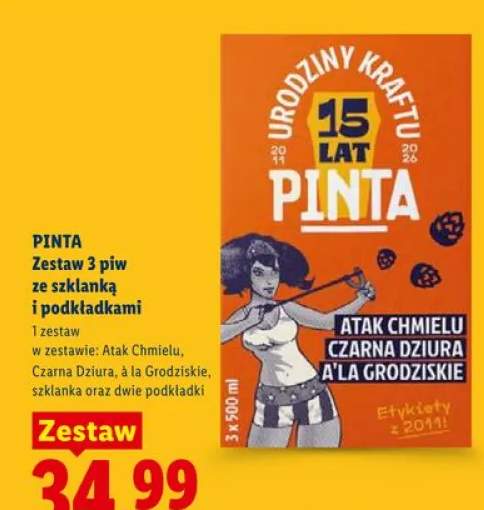 Zestaw piw Pinta ze szklanką i podkładkami 3-pak 500ml
