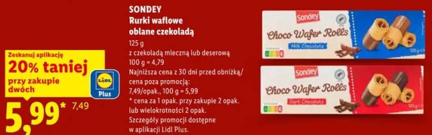 Rurki waflowe oblane czekoladą Sondey