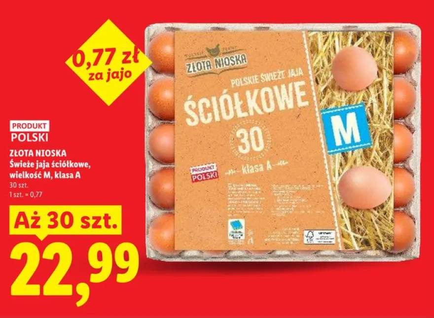 Świeże jaja ściółkowe Złota Nioska wielkość M klasa A