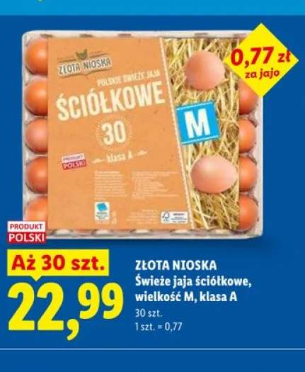 Świeże jaja ściółkowe wielkość M klasa A Złota Nioska