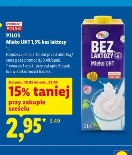 Mleko UHT 1,5% bez laktozy Pilos