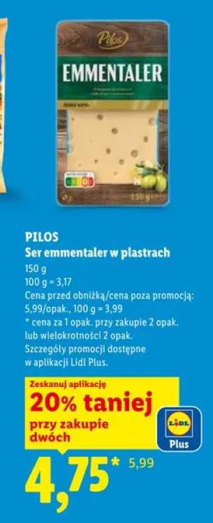 Ser emmentaler w plastrach Pilos
