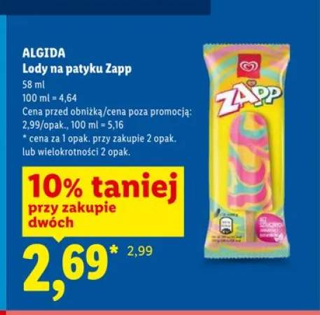 Lody na patyku Zapp 58ml