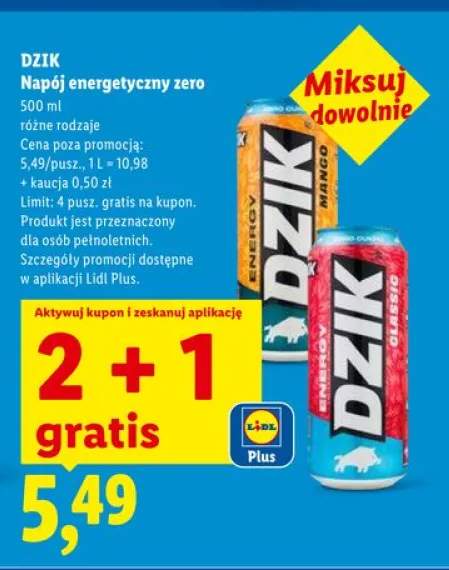 Napój energetyczny zero Dzik
