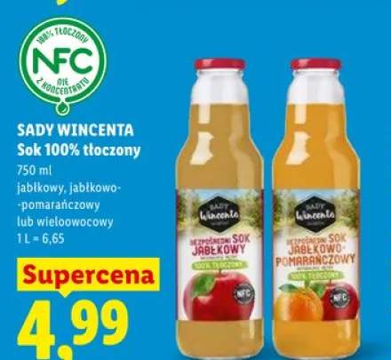Sok 100% tłoczony SADY WINCENTA jabłkowy 750ml
