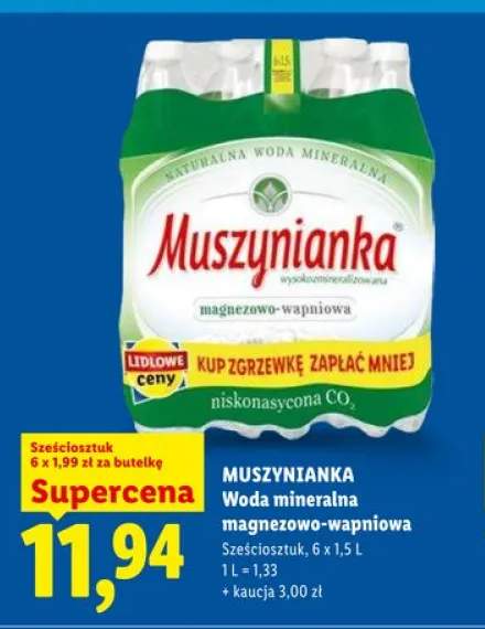 Woda mineralna magnezowo-wapniowa MUSZYNIANKA 6-pak 1,5l