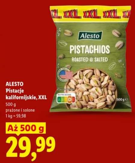 Pistacje kalifornijskie prażone i solone XXL Alesto