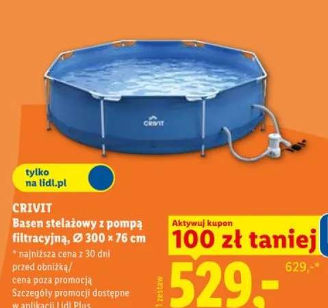 Basen stelażowy z pompą filtrującą CRIVIT Ø 300x76cm