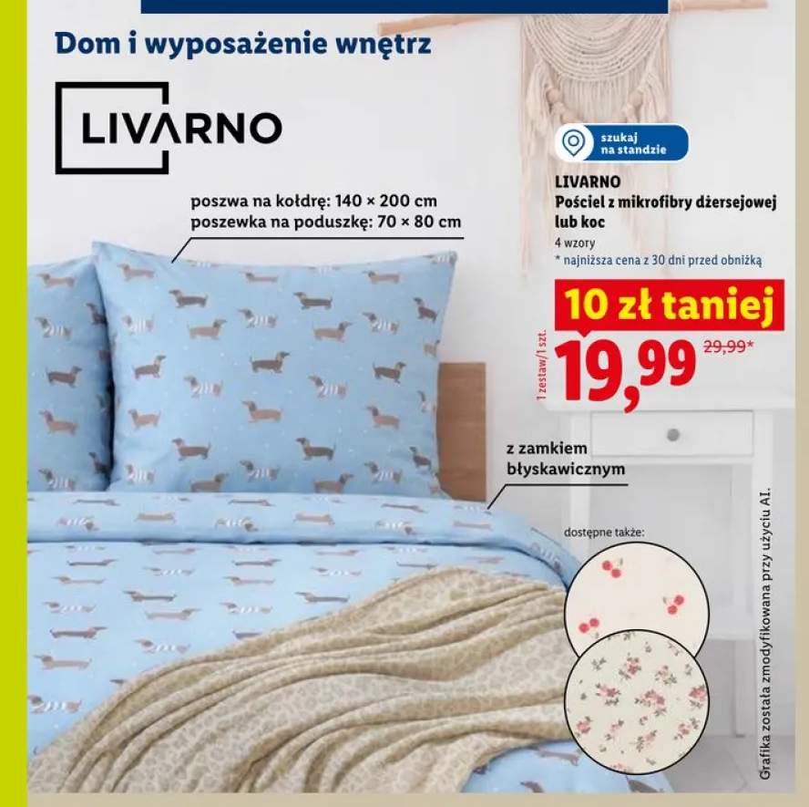 Pościel z mikrofibry dżersejowej LIVARNO poszwa 140x200cm poszewka 70x80cm z zamkiem błyskawicznym