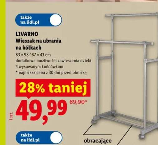 Wieszak na ubrania na kółkach LIVARNO 83x98-167x43cm
