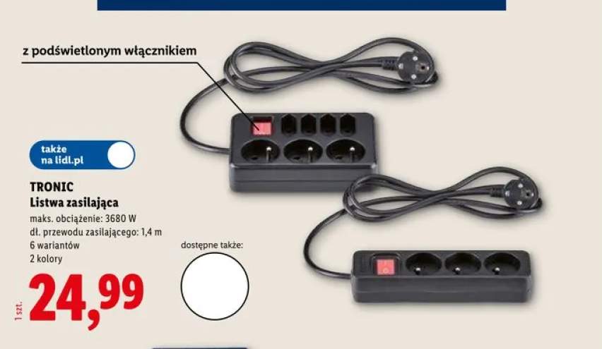Listwa zasilająca TRONIC maks. obciążenie: 3680W dł. przewodu zasilającego: 1,4m