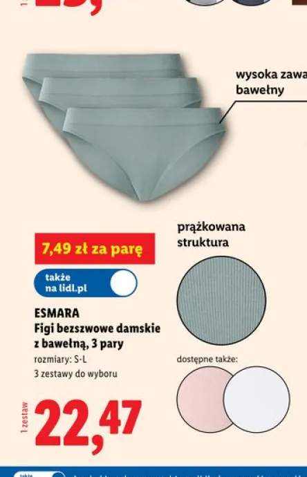 Figi bezszwowe damskie z bawełną ESMARA 3 pary