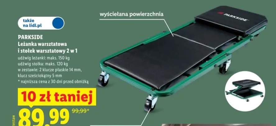 Leżanka warsztatowa i stołek warsztatowy 2 w 1 PARKSIDE