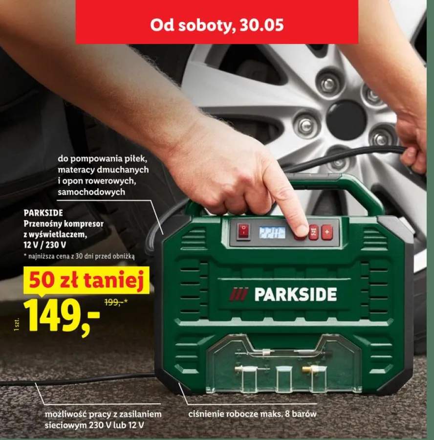Przenośny kompresor z wyświetlaczem PARKSIDE 12V / 230V