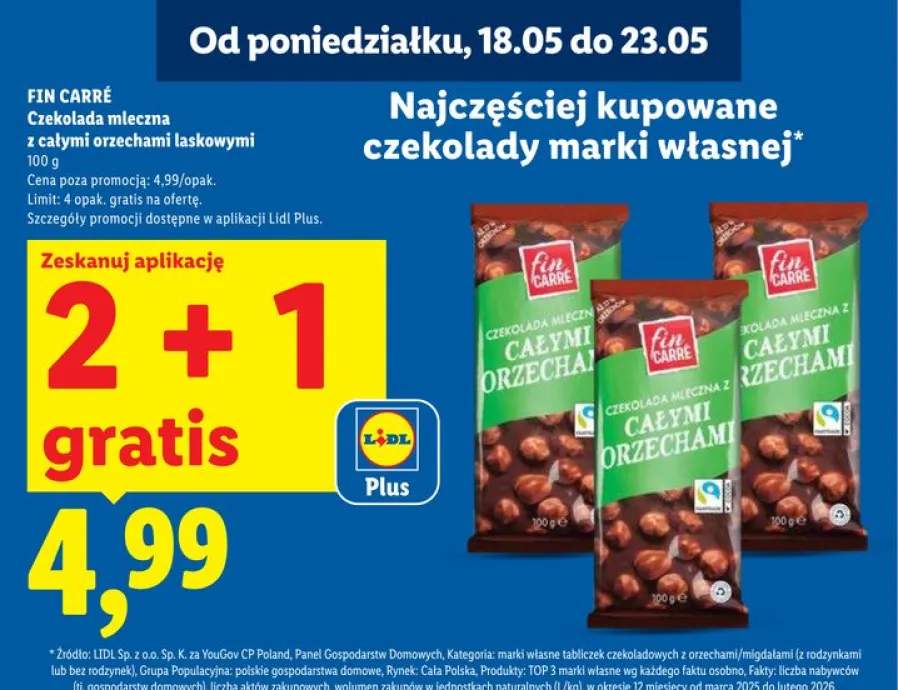 Czekolada mleczna z całymi orzechami laskowymi FIN CARRÉ