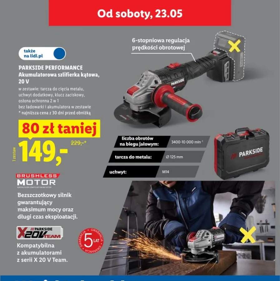 Akumulatorowa szlifierka kątowa PARKSIDE PERFORMANCE 20V