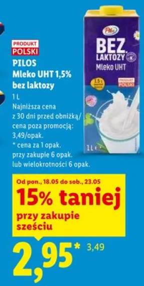 Mleko UHT 1,5% bez laktozy Pilos