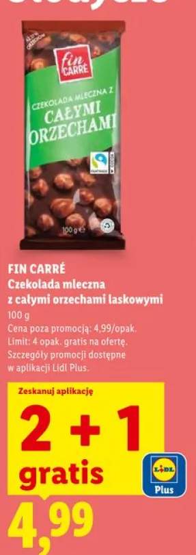 Czekolada mleczna z całymi orzechami laskowymi FIN CARRÉ