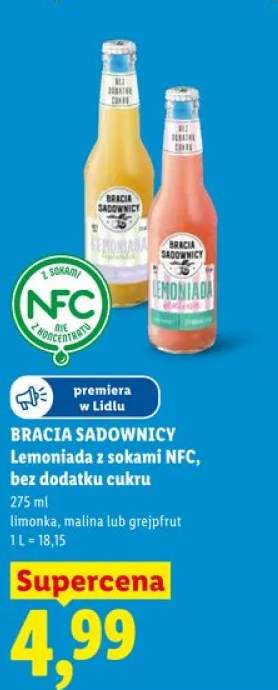 Lemoniada z sokami NFC bez dodatku cukru Bracia Sadownicy