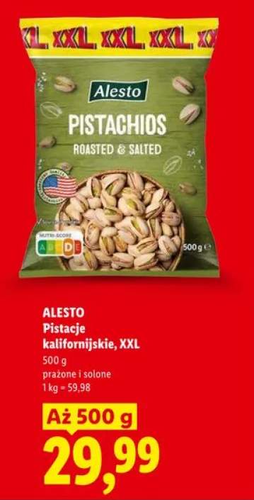 Pistacje kalifornijskie prażone i solone XXL Alesto