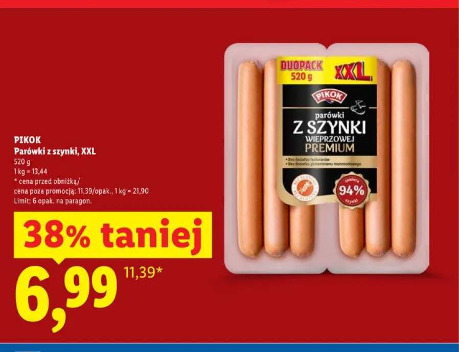 Parówki z szynki Pikok XXL