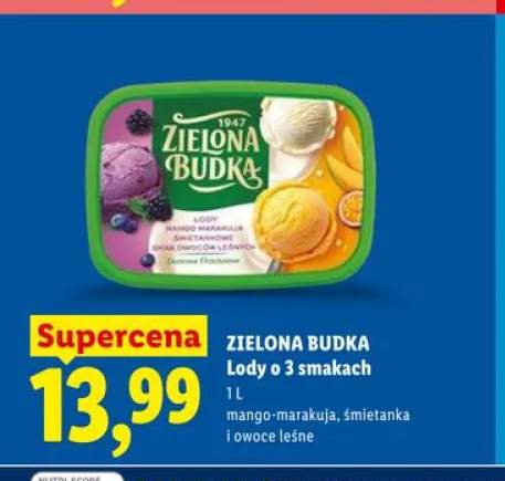 Lody o 3 smakach mango-marakuja, śmietanka i owoce leśne ZIELONA BUDKA