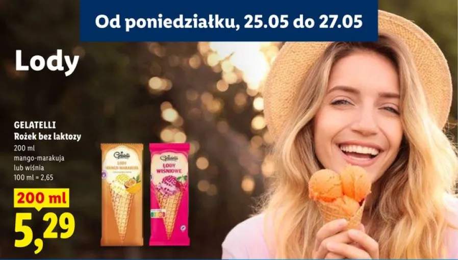 Lody rożek bez laktozy Gelatelli wiśnia