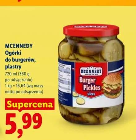 Ogórki do burgerów plastry MCENNEDY