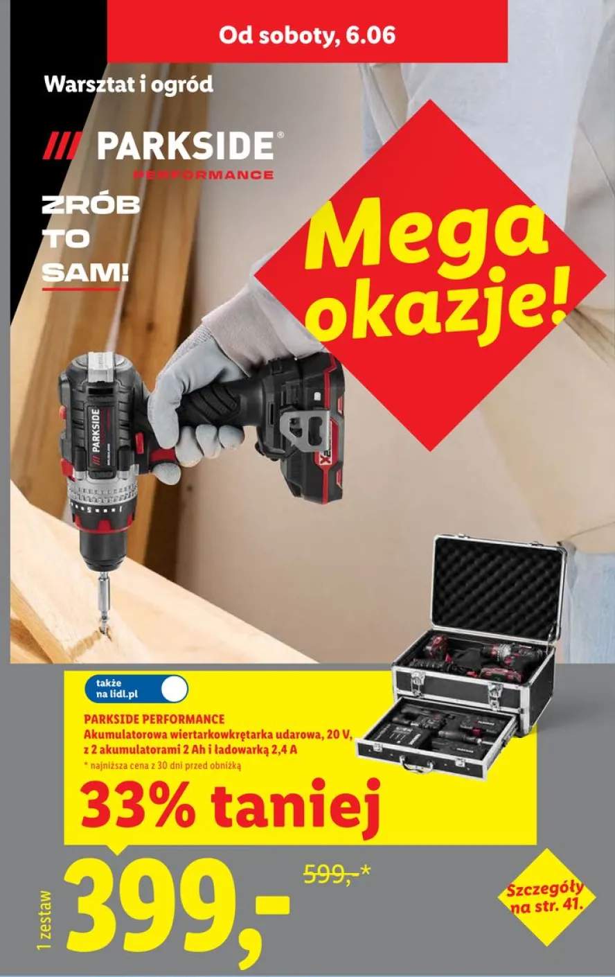 Akumulatorowa wiertarkowkrętarka udarowa PARKSIDE PERFORMANCE 20V z 2 akumulatorami 2Ah i ładowarką 2,4A