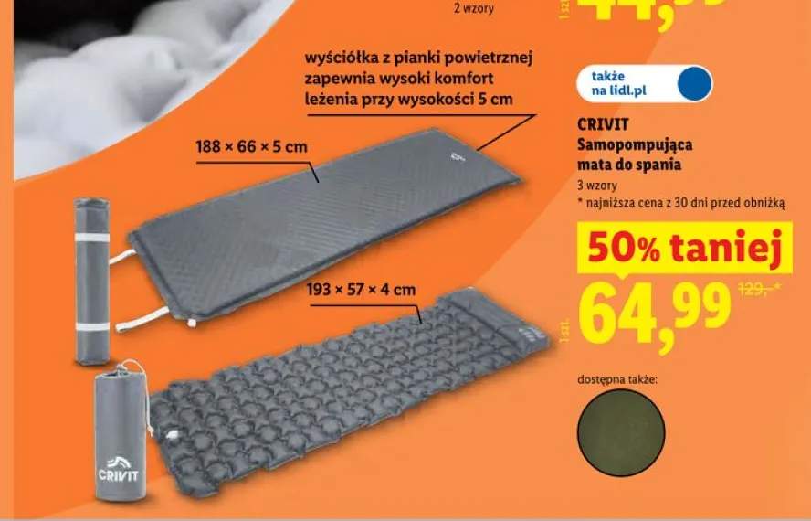 Samopompująca mata do spania CRIVIT 188x66x5cm
