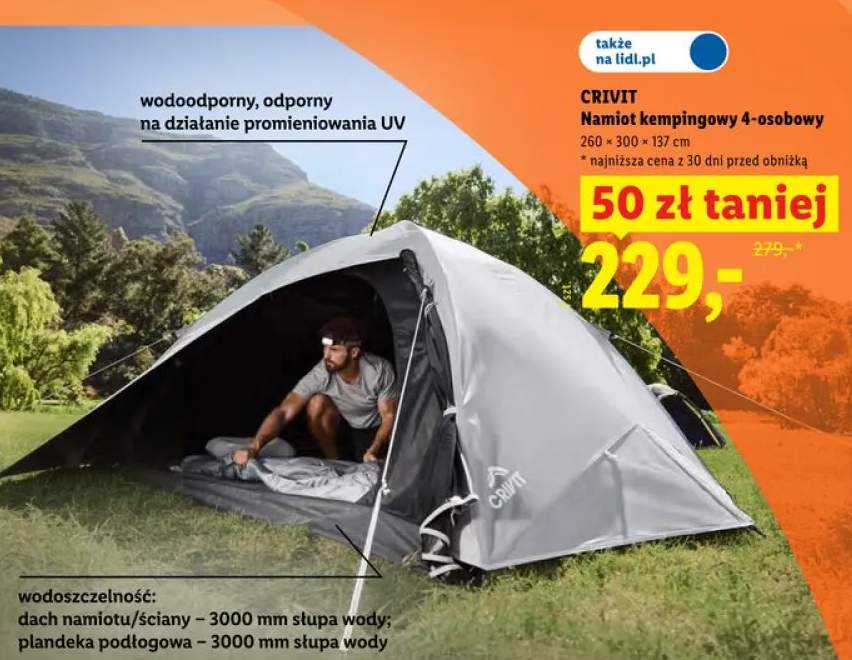 Namiot kempingowy 4-osobowy CRIVIT 260x300x137cm