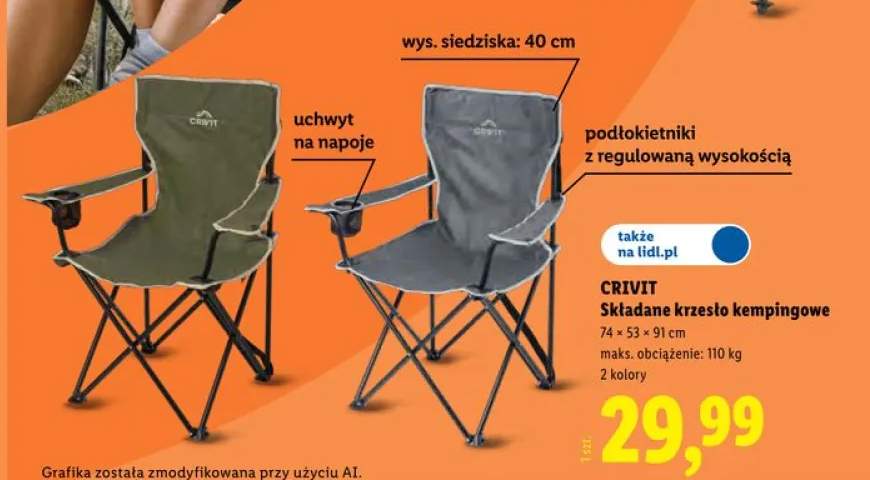 Składane krzesło kempingowe CRIVIT 74x53x91cm
