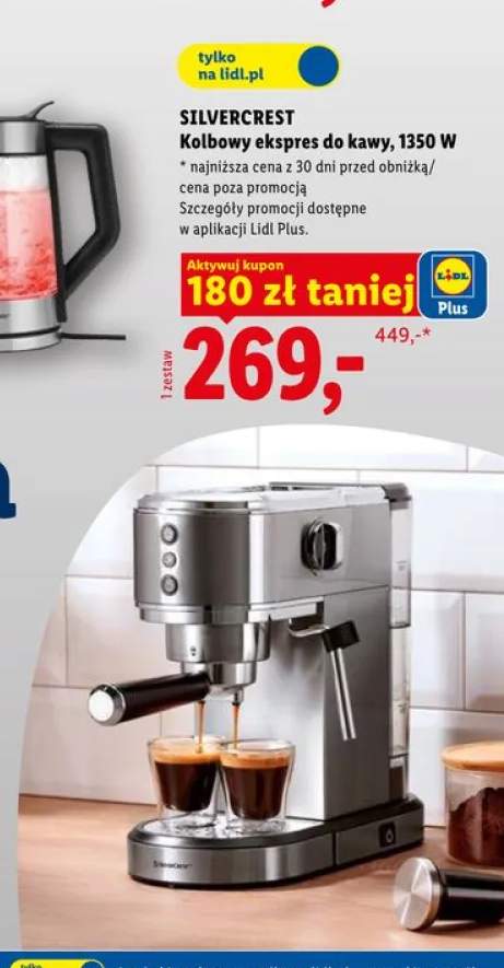 Kolbowy ekspres do kawy SILVERCREST 1350W