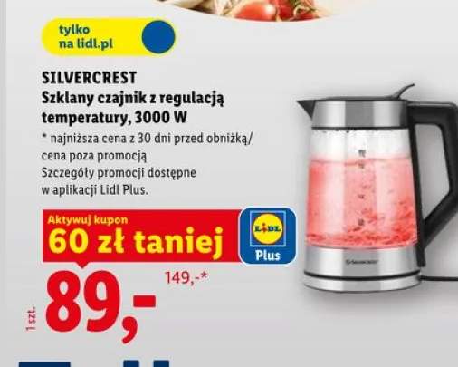 Szklany czajnik z regulacją temperatury SILVERCREST 3000W