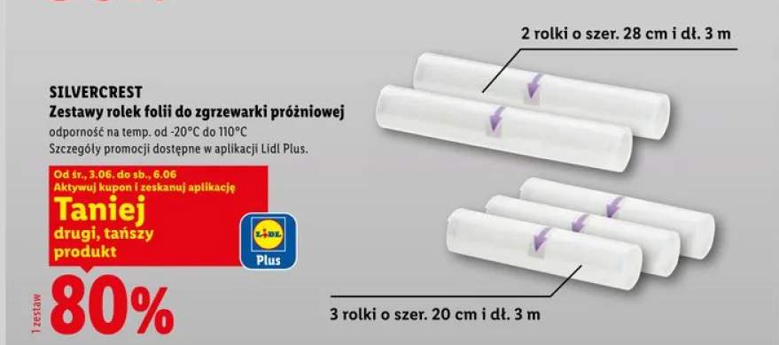 Zestawy rolek folii do zgrzewarki próżniowej 2 rolki o szer. 28cm i dł. 3m SILVERCREST