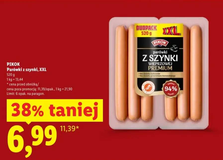 Parówki z szynki Pikok XXL