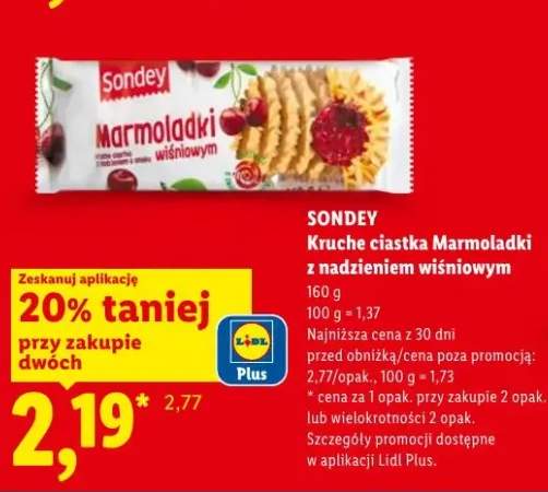 Kruche ciastka Marmoladki z nadzieniem wiśniowym Sondey
