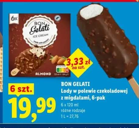 Lody w polewie czekoladowej z migdałami Bon Gelati 6-pak 120ml