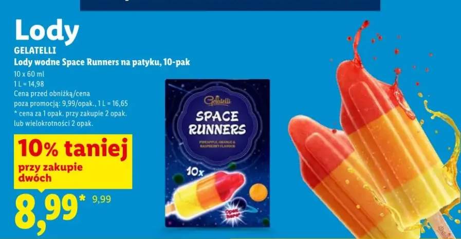 Lody wodne Space Runners na patyku GELATELLI 10-pak 60ml