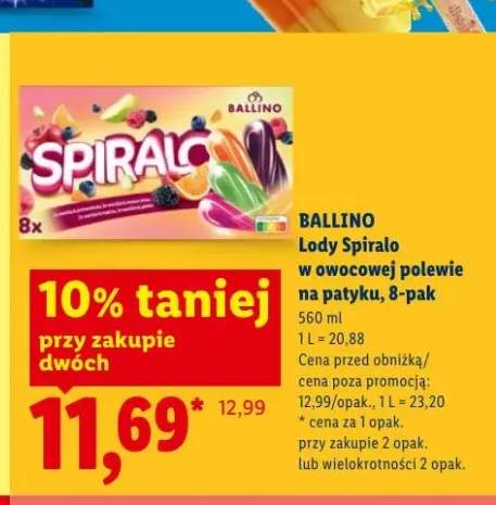 Lody Spiralo w owocowej polewie na patyku BALLINO 8-pak 90ml