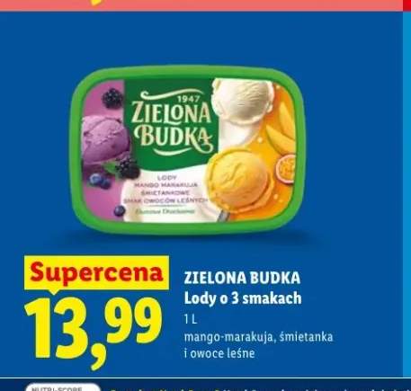 Lody o 3 smakach mango-marakuja, śmietanka i owoce leśne ZIELONA BUDKA