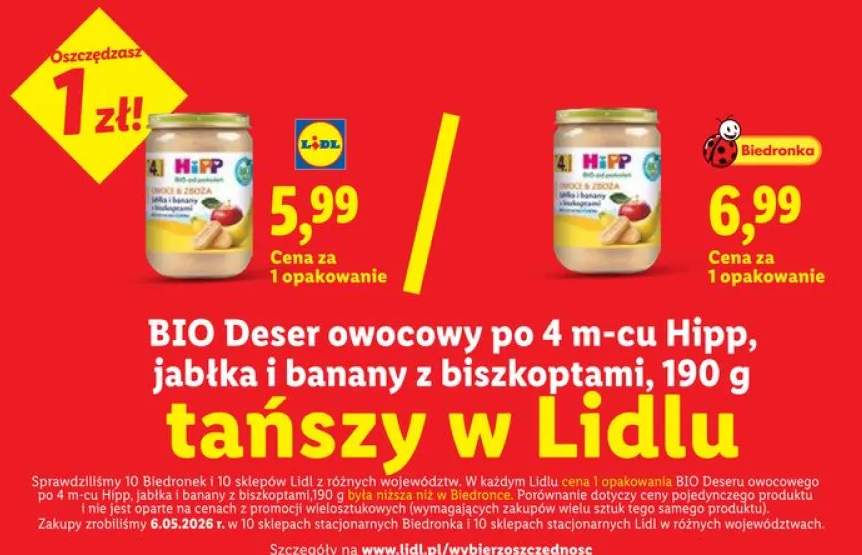BIO Deser owocowy po 4m-cu jabłka i banany z biszkoptami Hipp