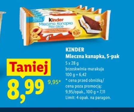 Mleczna kanapka Kinder brzoskwinia-marakuja 5-pak