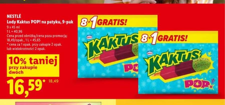 Lody Kaktus POP! na patyku Nestlé 9-pak 45ml